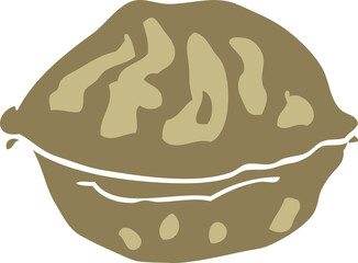 flat color illustration of a cartoon walnut in shell