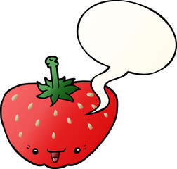 cartoon strawberry and speech bubble in smooth gradient style