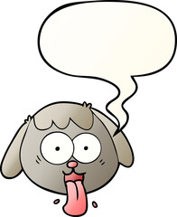 cartoon dog face panting and speech bubble in smooth gradient style