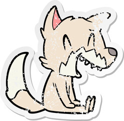 distressed sticker of a laughing fox cartoon