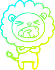 cold gradient line drawing cartoon angry lion