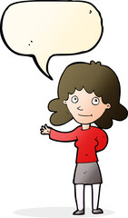 cartoon friendly woman with speech bubble