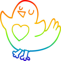 rainbow gradient line drawing cartoon bird with heart