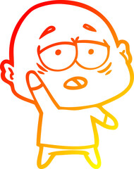 warm gradient line drawing cartoon tired bald man