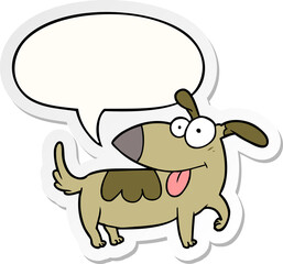 cartoon happy dog and speech bubble sticker