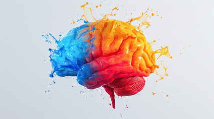 Creative concept of 3d colorful human brain, Colorful vector brain isolated on white background painting, mind concept drawing - obrazy, fototapety, plakaty