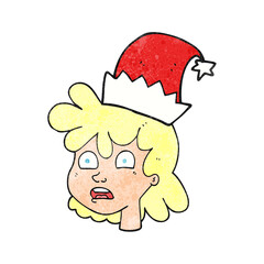 textured cartoon woman wearing christmas hat
