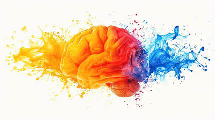 multicolor human brain illustration isolated on white background painting, mind concept drawing, 