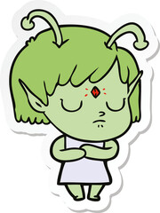 sticker of a cartoon alien girl