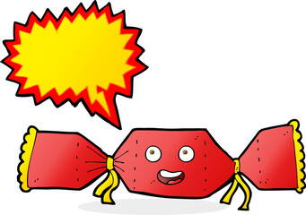 cartoon christmas cracker with speech bubble