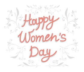 Happy Women's Day greeting card with hand drawn abstract elements on white background. Cute vector postcard for 8th March.