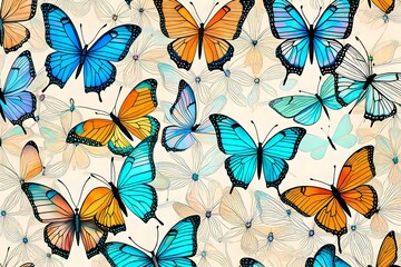Beautiful butterflies Flying and waving their attractive colorful wings engaging