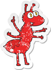 retro distressed sticker of a cartoon ant