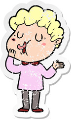 distressed sticker of a cartoon man singing