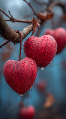 Red heart shaped confetti. AI generated art illustration.