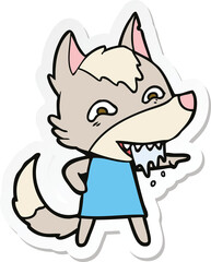 sticker of a cartoon hungry wolf