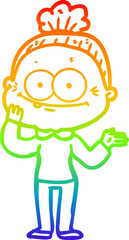 rainbow gradient line drawing cartoon happy old woman