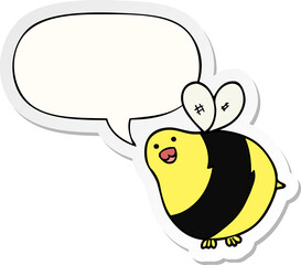 cartoon bee and speech bubble sticker