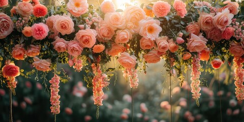 Stunning Scene with Oversized Pink Florals and Vines! Creating Beautiful and Whimsical Atmosphere - Vibrant Blooms and Lush Vines Intertwine - Soft Natural Light