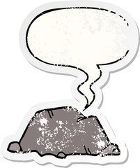 cartoon rock and speech bubble distressed sticker