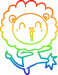 rainbow gradient line drawing laughing lion cartoon