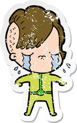 distressed sticker of a cartoon crying girl