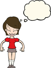 cartoon pretty woman with thought bubble
