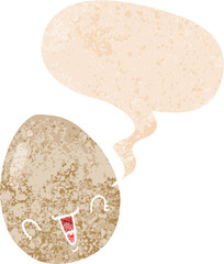 cartoon egg and speech bubble in retro textured style