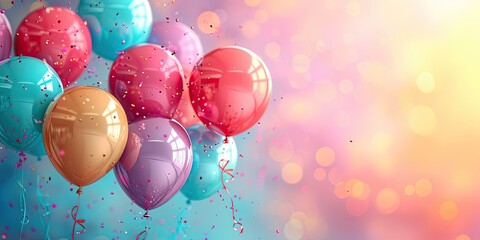 Lively Cartoon-Style Background with Colorful Birthday Balloons! Adding Playful and Festive Touch to Celebration - Soft Natural Light