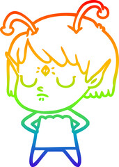 rainbow gradient line drawing cartoon alien girl