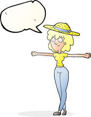 speech bubble cartoon woman spreading arms