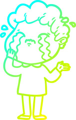 cold gradient line drawing cartoon man crying
