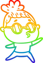 rainbow gradient line drawing cartoon woman wearing glasses