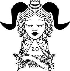 tiefling with natural twenty dice roll illustration