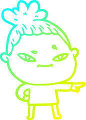 cold gradient line drawing cartoon woman
