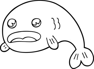 line drawing cartoon of a fish