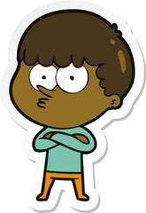sticker of a cartoon curious boy