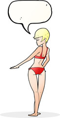 cartoon bikini woman with speech bubble