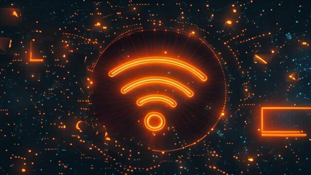 wifi neon glowing line icon isolated on dark background. motion graphic animation.4K Video mobile network Connection wireless technology mp4 moving
