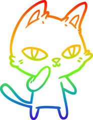 rainbow gradient line drawing cartoon cat staring