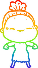 rainbow gradient line drawing cartoon peaceful old woman