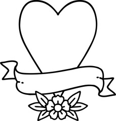 black line tattoo of a heart and banner