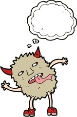 funny cartoon monster with thought bubble
