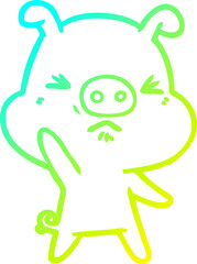 cold gradient line drawing cartoon angry pig