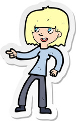 sticker of a cartoon girl pointing