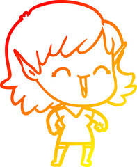 warm gradient line drawing cartoon elf girl