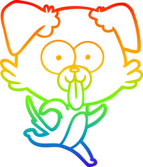 rainbow gradient line drawing cartoon dog with tongue sticking out