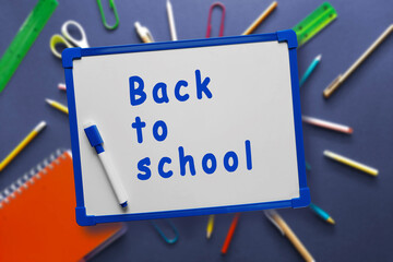Back to School text on school white board. Concept of beginning of school year. First day of...