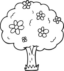 black and white cartoon tree with flowers