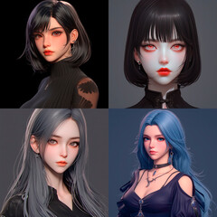 Set of 3d dark female avatar